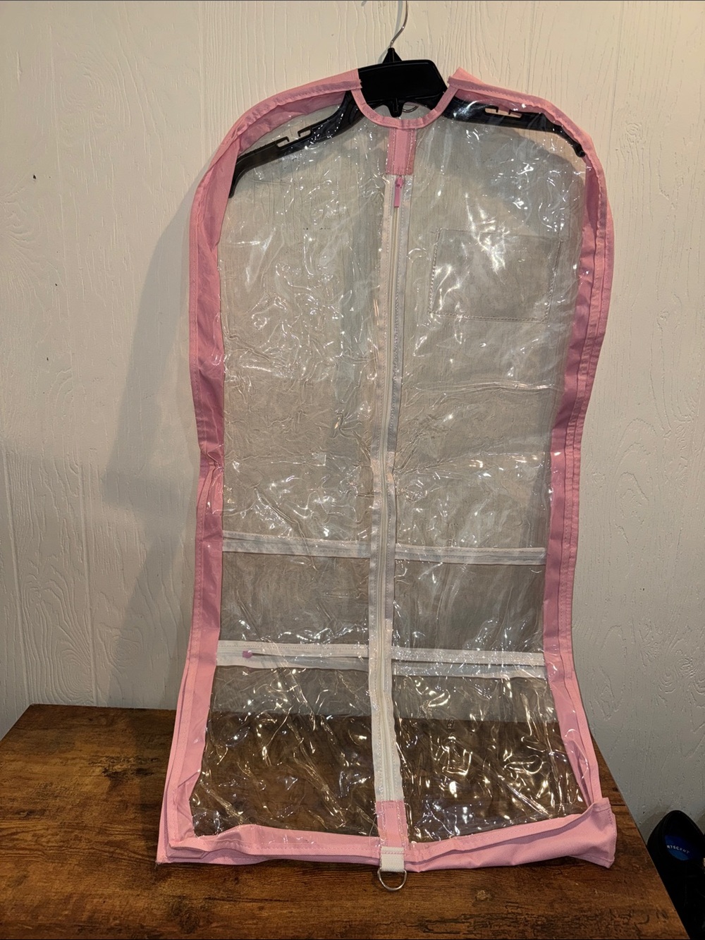 Clear PVC Garment Bag with Pink Trim